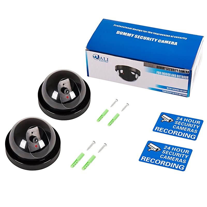Pack Dummy Fake Security CCTV Dome Camera with Flashing Red LED Light With Warning Security Alert Sticker Decals