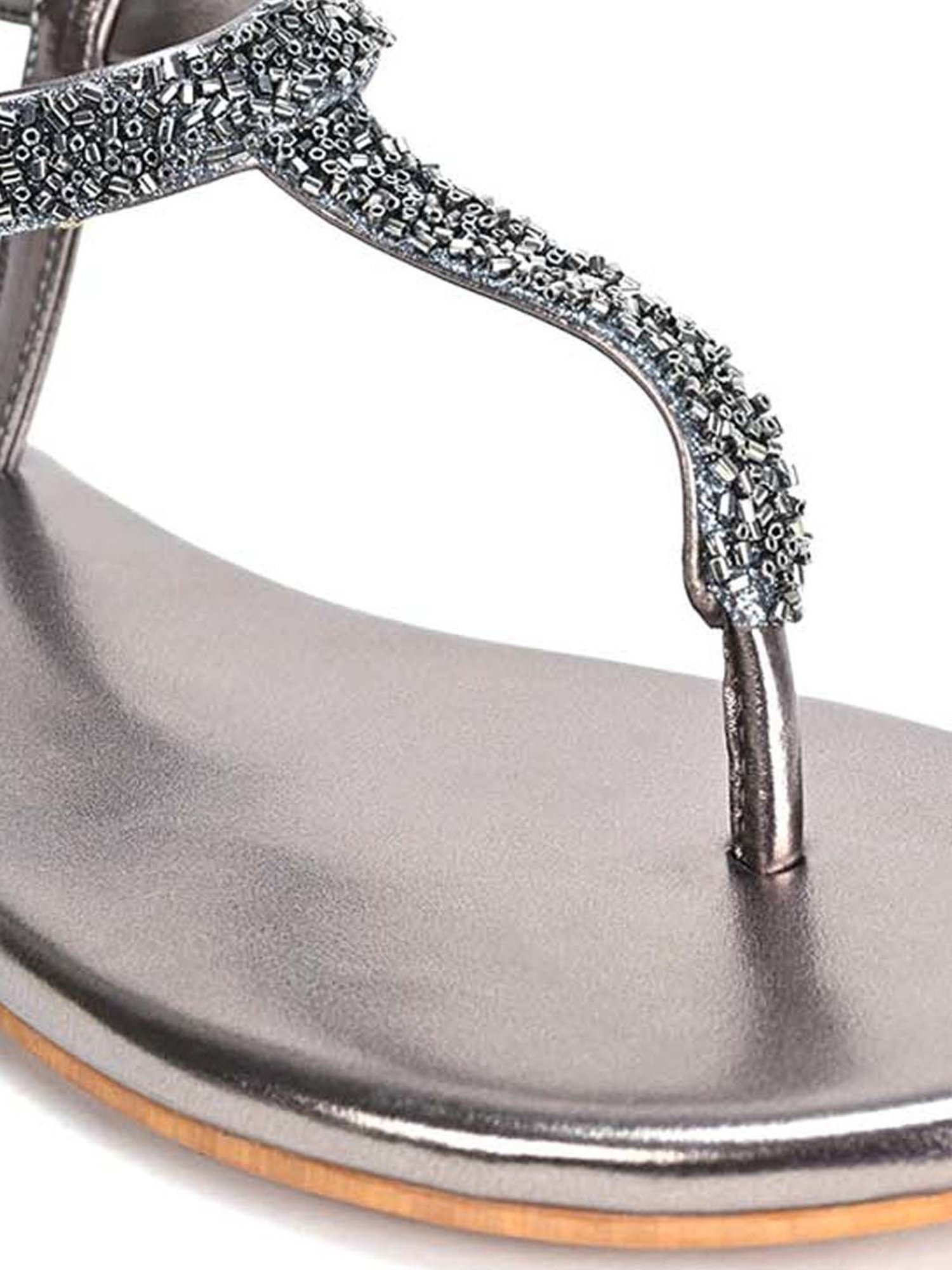 Scentra Women's Grey T-Strap Sandals