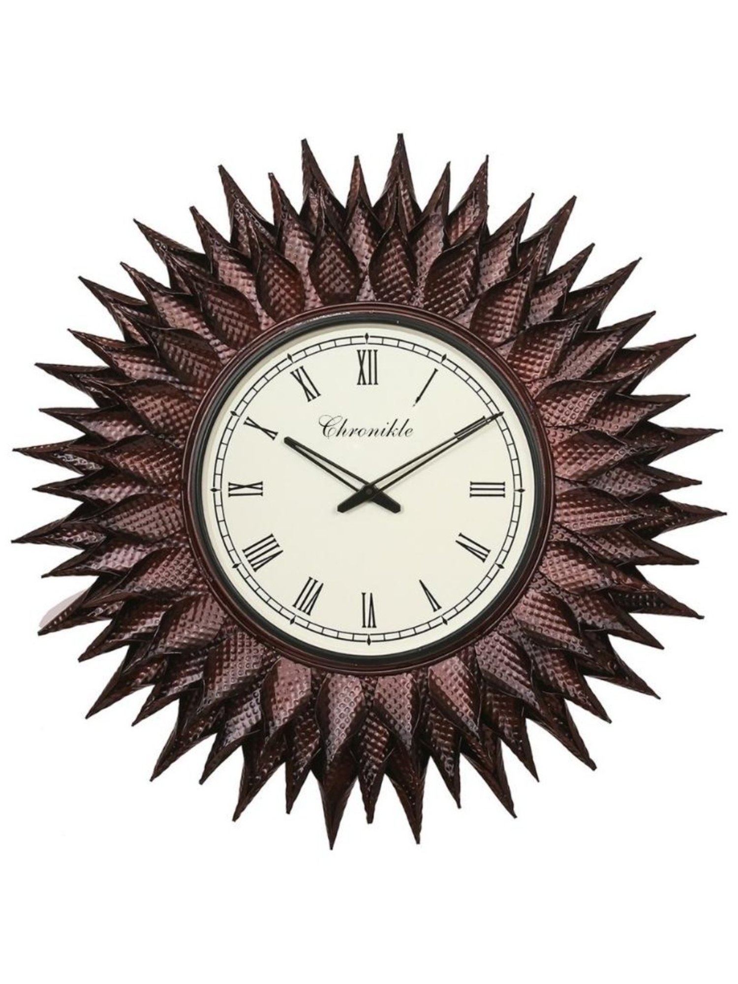 CHRONIKLE Sun Burst Style Black and Pink Iron Roman Number Analog Wall Clock