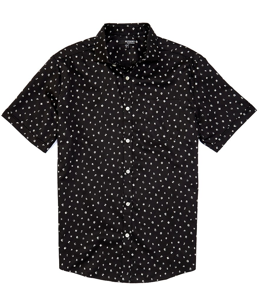 Murano Liquid Luxury Classic-Fit Sateen Letter Print Short-Sleeve Woven Shirt