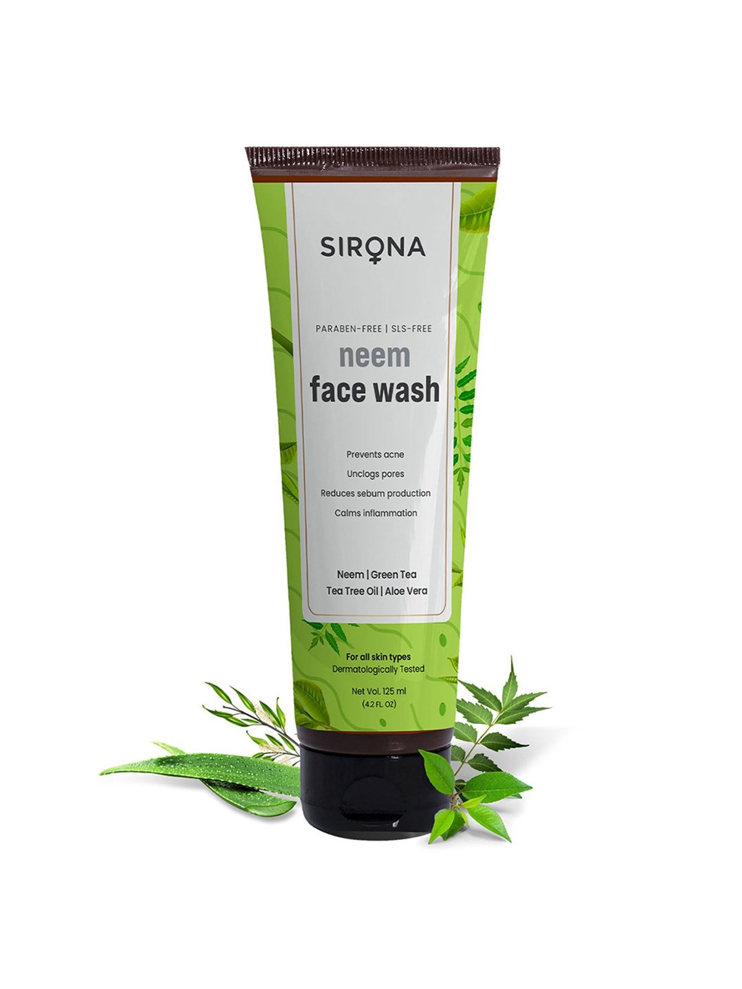 Sirona Neem Face Wash for Men & Women, Reduces Sebum Production & Calms Inflammation - 125ml