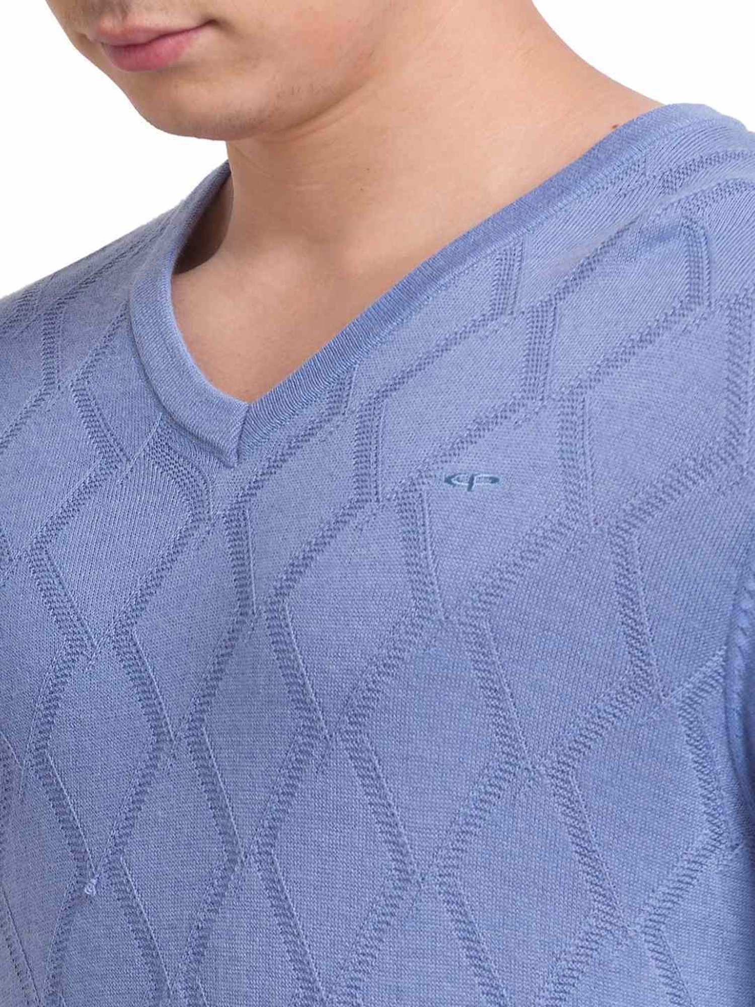 ColorPlus Blue Tailored Fit Self Pattern Sweater