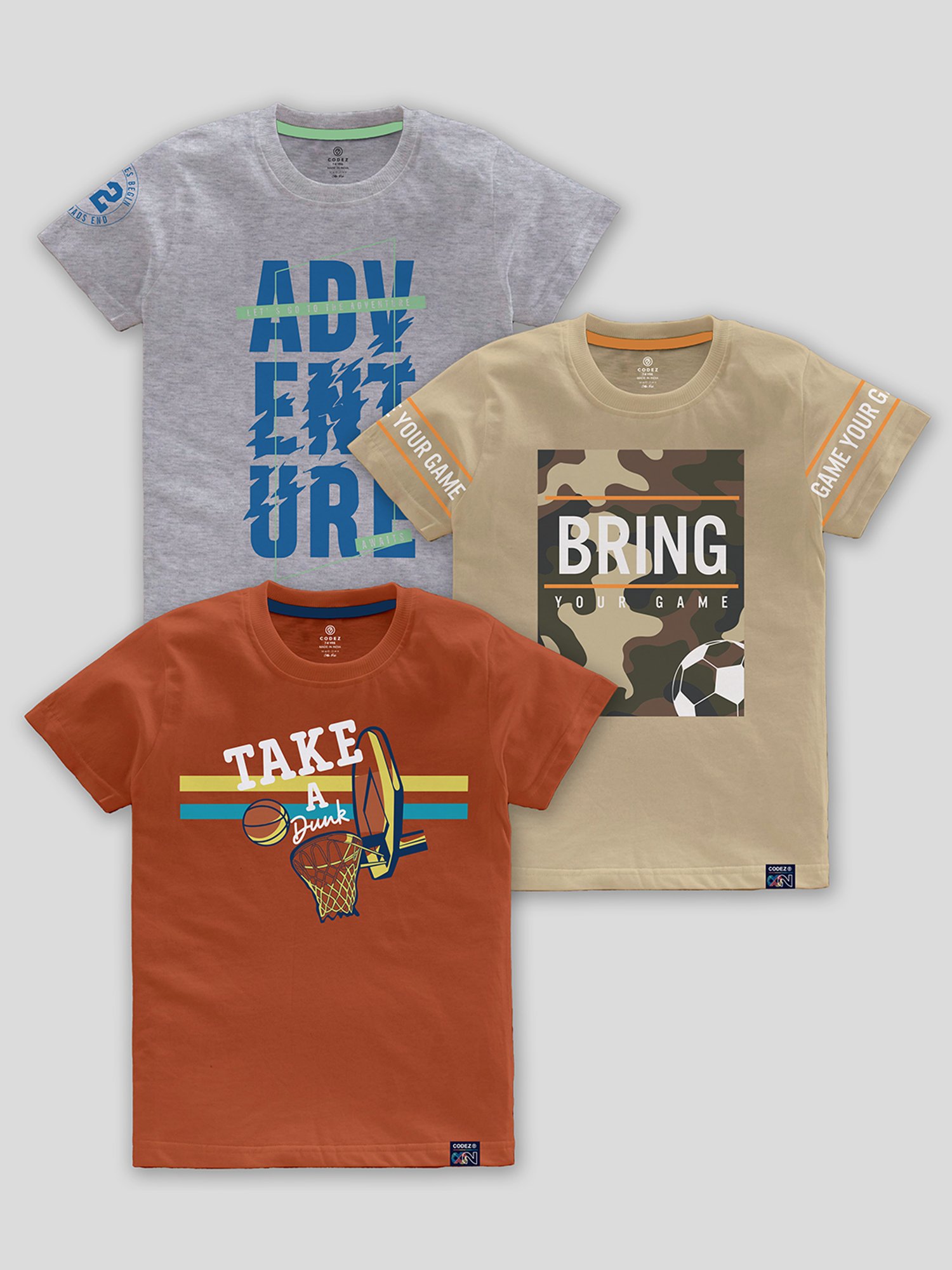 Codez Kids Multicolor Printed T-Shirt (Pack Of 3)