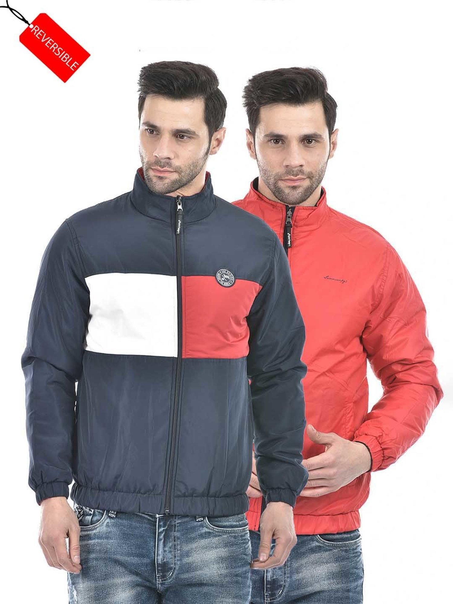 Lawman Pg3 Navy & Red Regular Fit Cotton Reversible Jacket