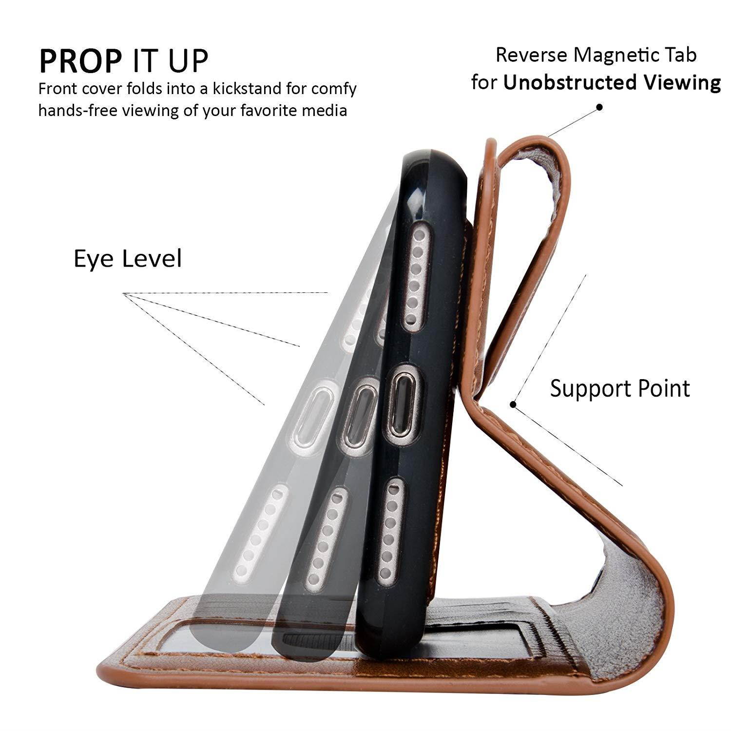 Navor Detachable Magnetic Wallet Case & Universal Car Mount Compatible for iPhone 7 & 8 [RFID Theft Protection] JOOT-1L Series - Brown