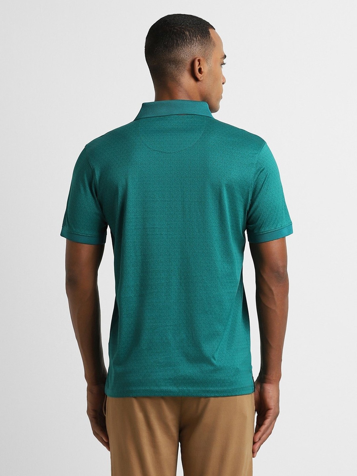 Peter England Green Cotton Slim Fit Printed Polo T-Shirt