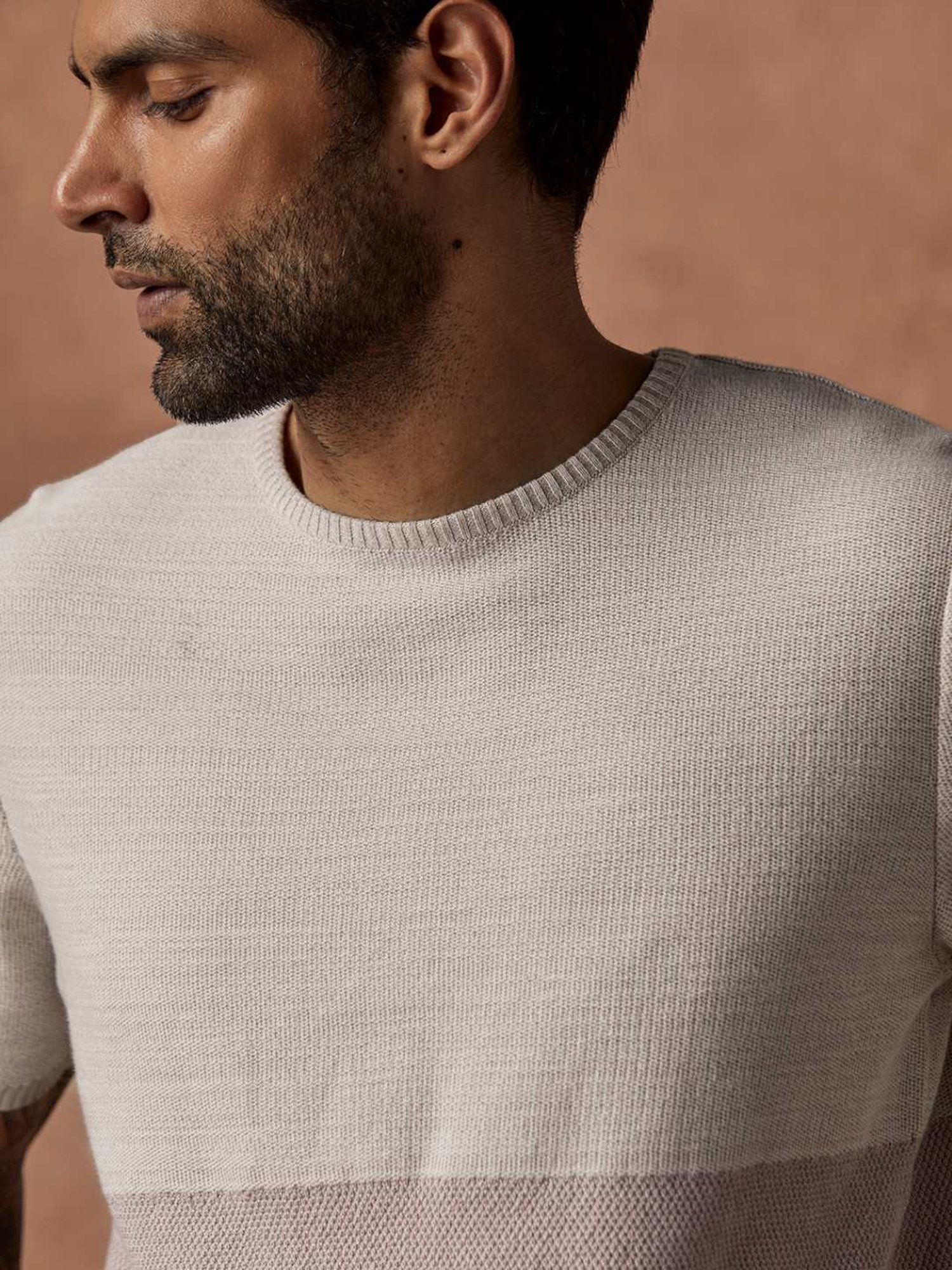 Andamen Grey Cotton Regular Fit Colour Block T-Shirt