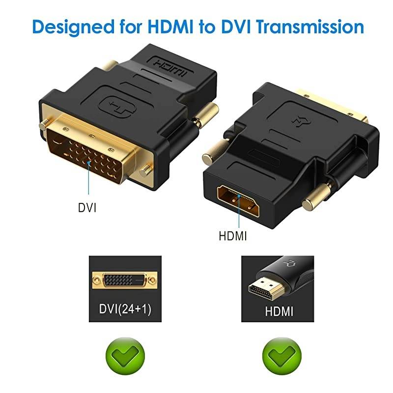 DVI to HDMI Adapter 2Pack GoldPlated 1080P Male to Female Converter Black