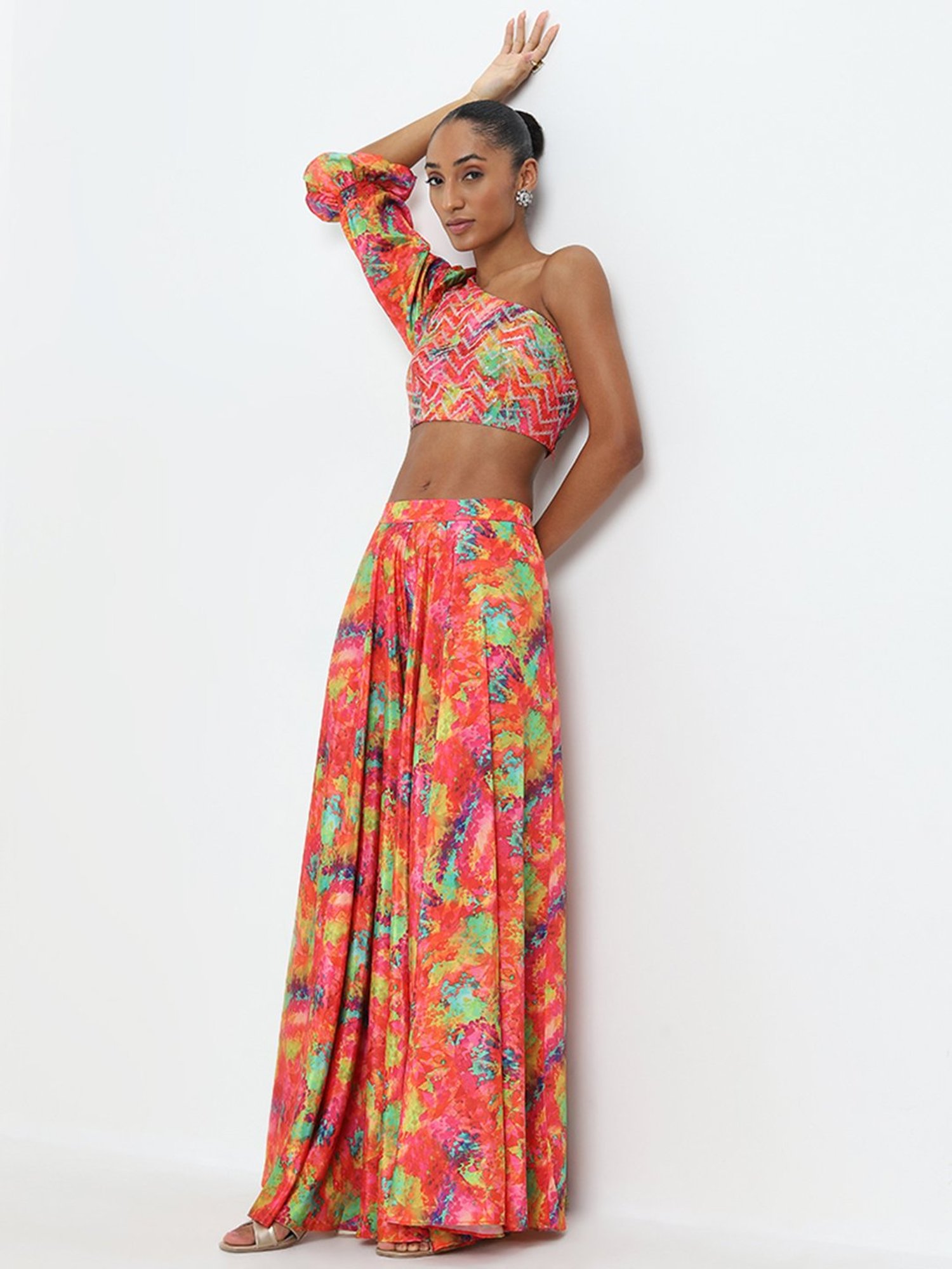 Vark by Westside Multicolour Chevron Printed Top and Palazzos Set