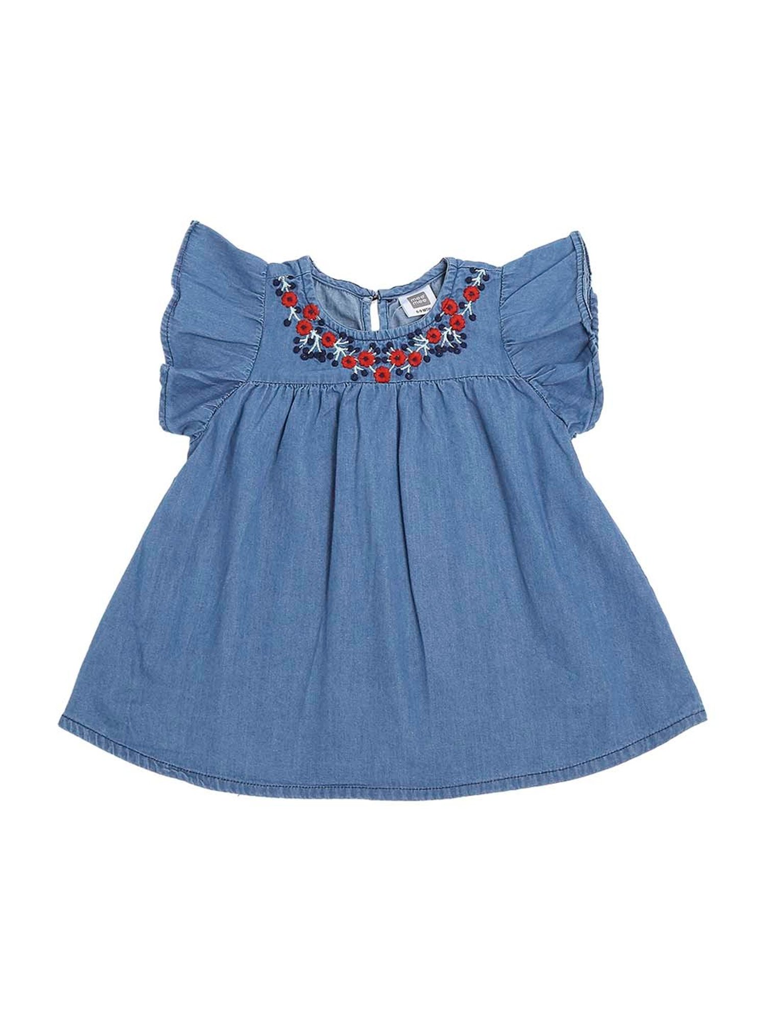 Mee Mee Kids Blue & Red Cotton Embroidered Frock