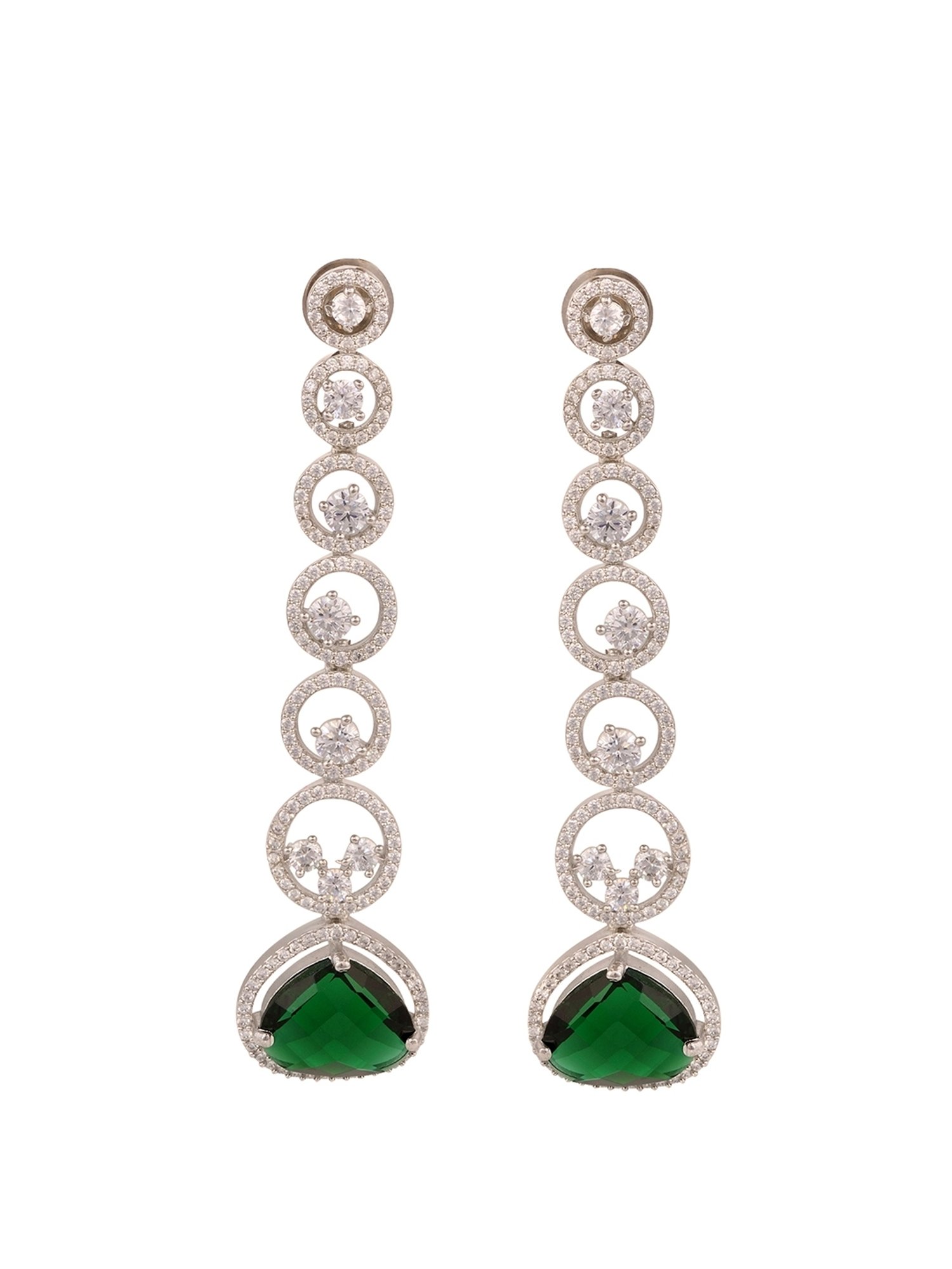 Saraf RS Jewellery Rhodium Plated AD studded Drop Earrings