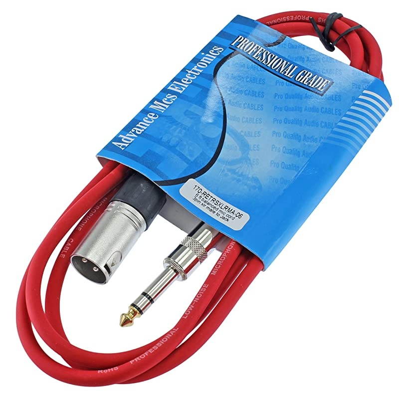 1/4" TRS to 3 Pin XLR Male Pro Audio Patch Cable Balanced and Shielded (6 Foot Feet ft Long, Red)