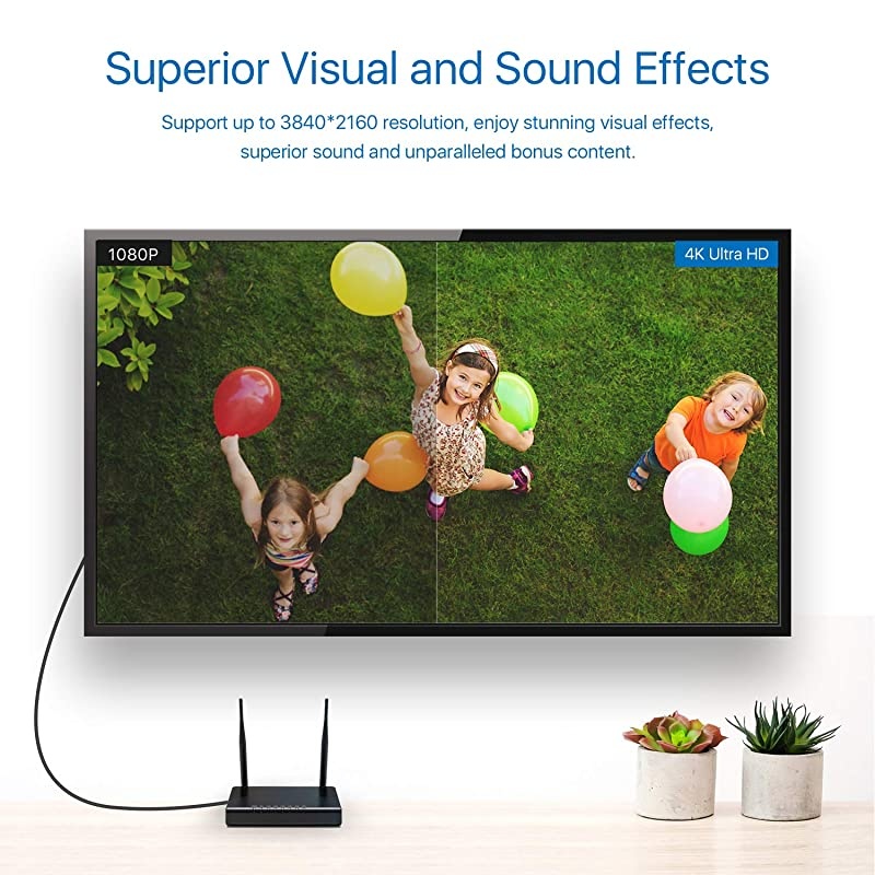 4K HDMI Cable HD 6FT(2m), 4K HDR, 3D,2160P,1080P Silver Plated High Speed Audio Ethernet Cable, Compatible for UHD TV,Blu-ray,Xbox,PS4,PS3,PC,Fire TV