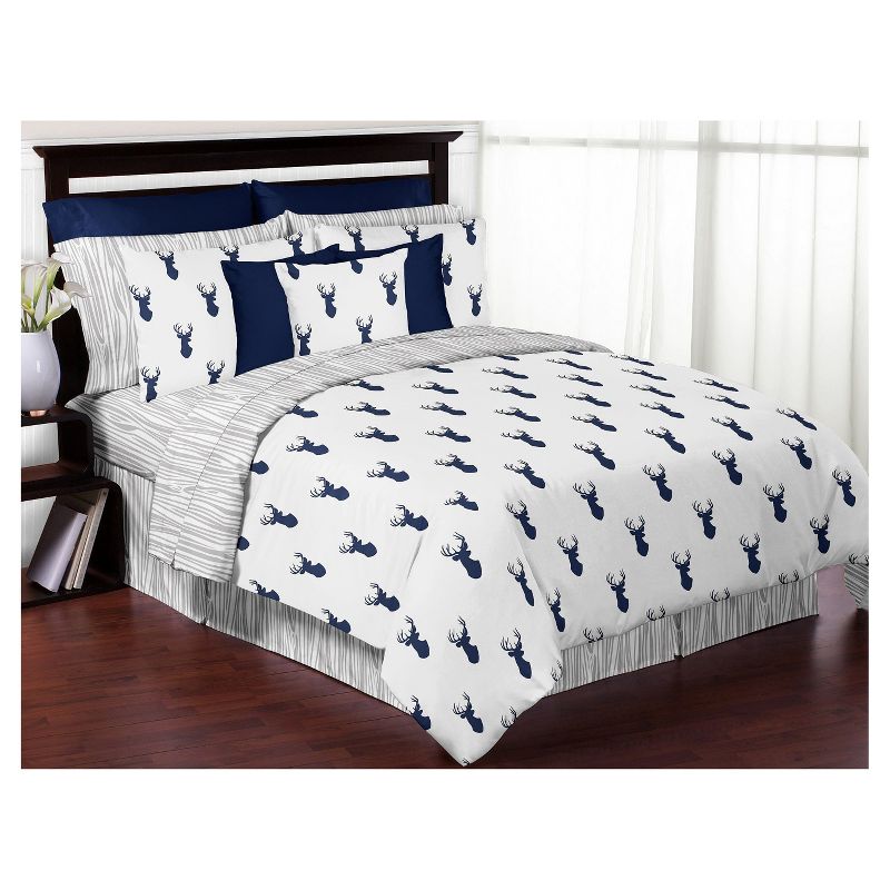 Full/Queen Woodland Deer Comforter Set Navy/White - Sweet Jojo Designs