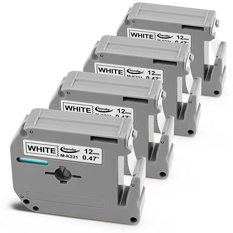 Compatible Label Tape Replacement for Brother P Touch M-Tape M231 MK231 M-K231 Work with Brother Ptouch PT-M95 PT-90 PT70 PT-65 PT85, 0.47 Inch (12mm) x 26.2 Feet (8m), Black on White, 4-Pack