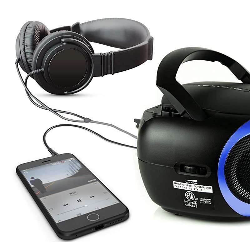 TAU101BL Portable Sport Stereo CD Player Single Disc Speakers AMFM Radio Headphone Jack Playback Function and Aux for iPod Walkman MP3 Compact Size and Battery Power Blue