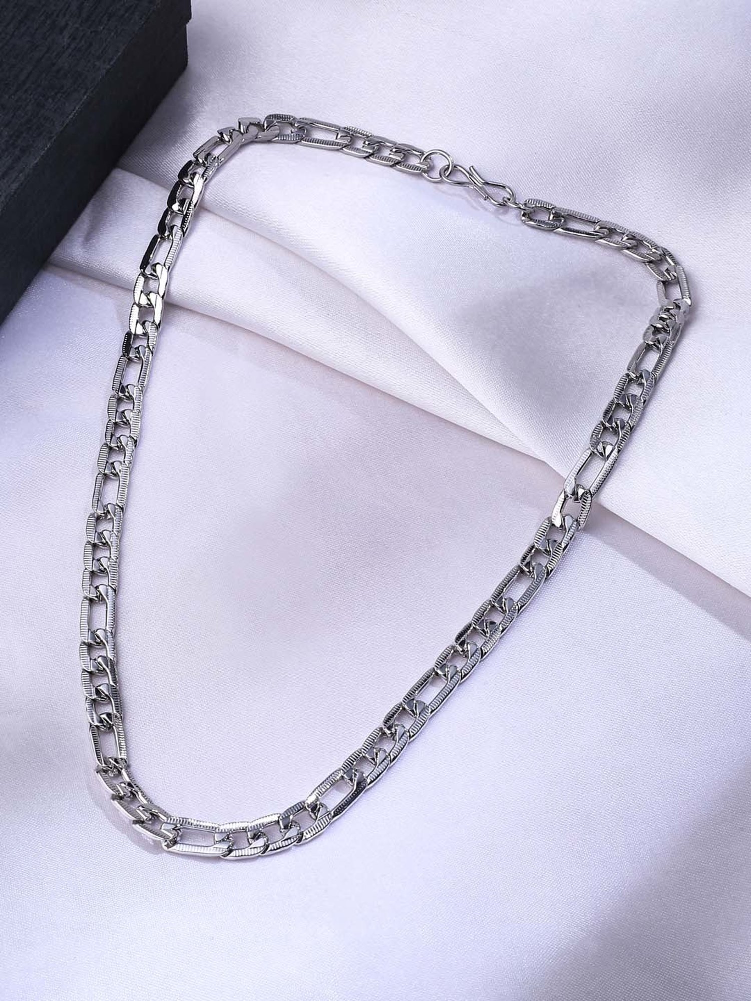 NVR Rhodium-Plated Stainless Steel Bohemian Chain for Men