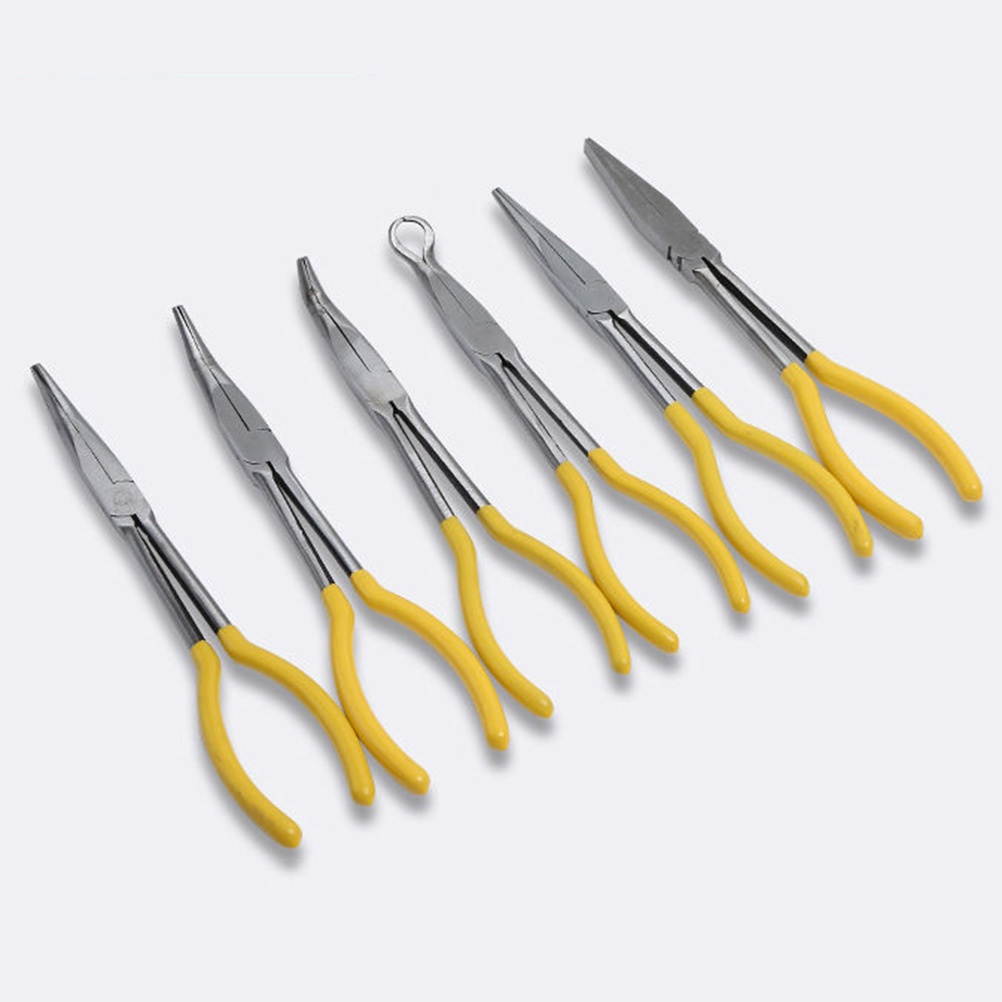 1pc Extra Long Plier Practical Crimping Plier Mechanic Equipment Repairing Wire Clamp (Bending of 25 Degrees Yellow)