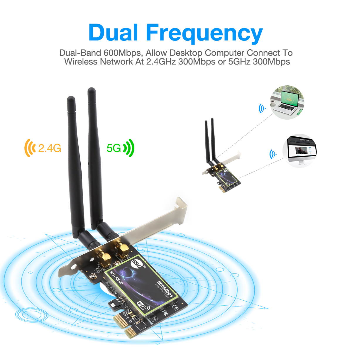 FirstPower 600Mbps Dual Band PCI-E Network Card 2.4G/5G PCI-E WiFi Wireless Adapter for Desktop Computer