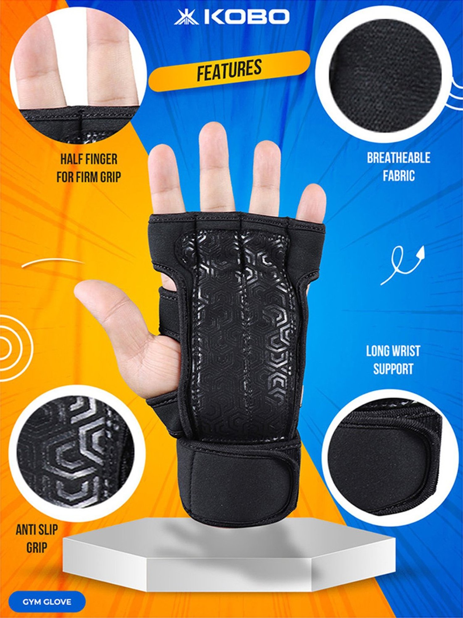 Kobo Weight Lifting Gym Gloves (Black) Size - M