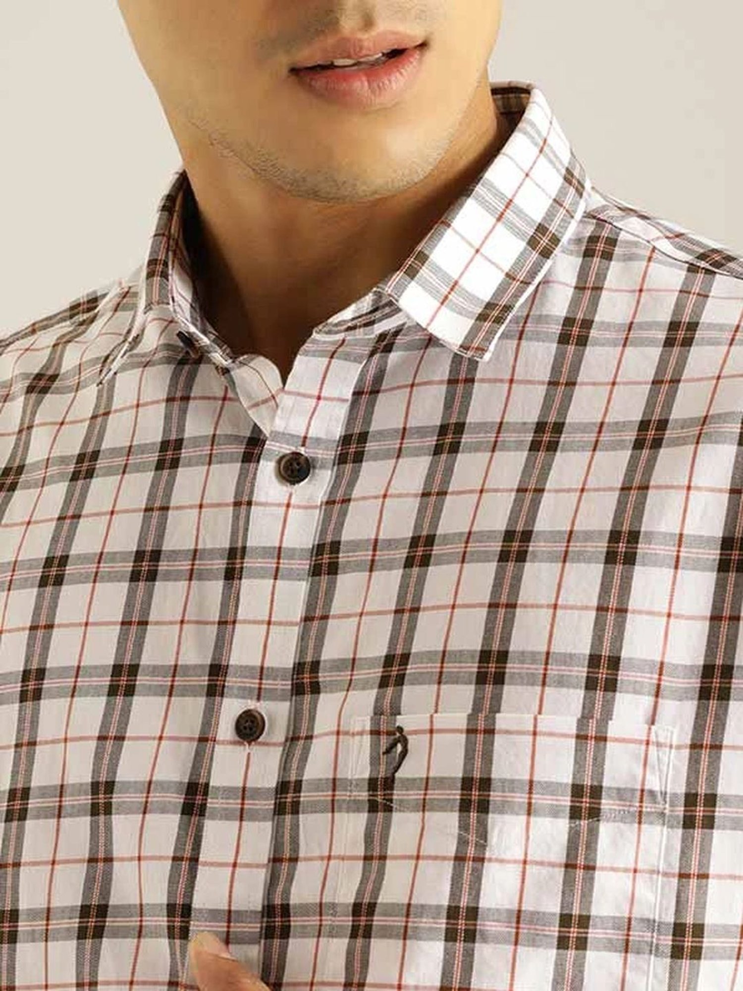 Indian Terrain Ecru Slim Fit Checks Shirt