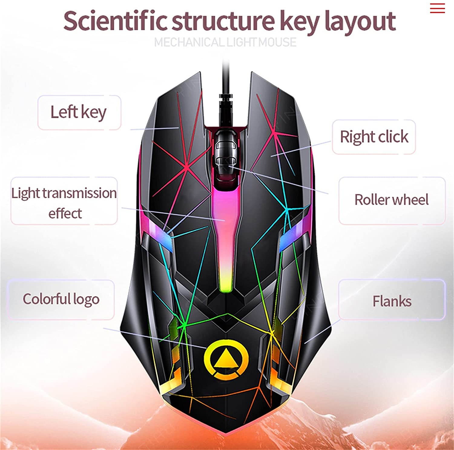 USB Wired Gaming Mouse, Colorful Ergonomic USB Optical Mouse, 1200DPI Gaming Mice for Laptop PC Computer Games & Work, Star Luminous Version