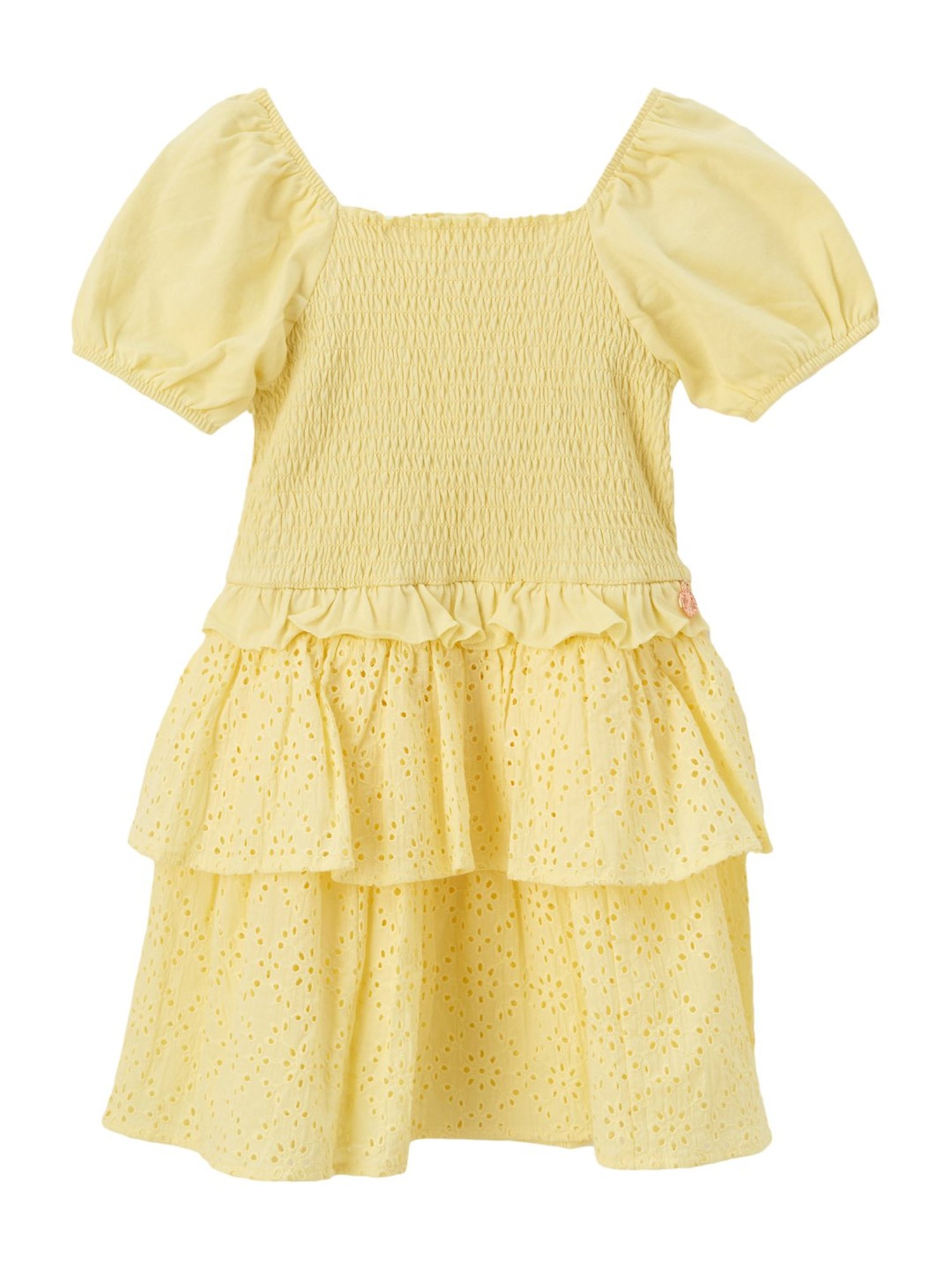 Angel & Rocket Kids Lottie Yellow Cotton Self Pattern Dress