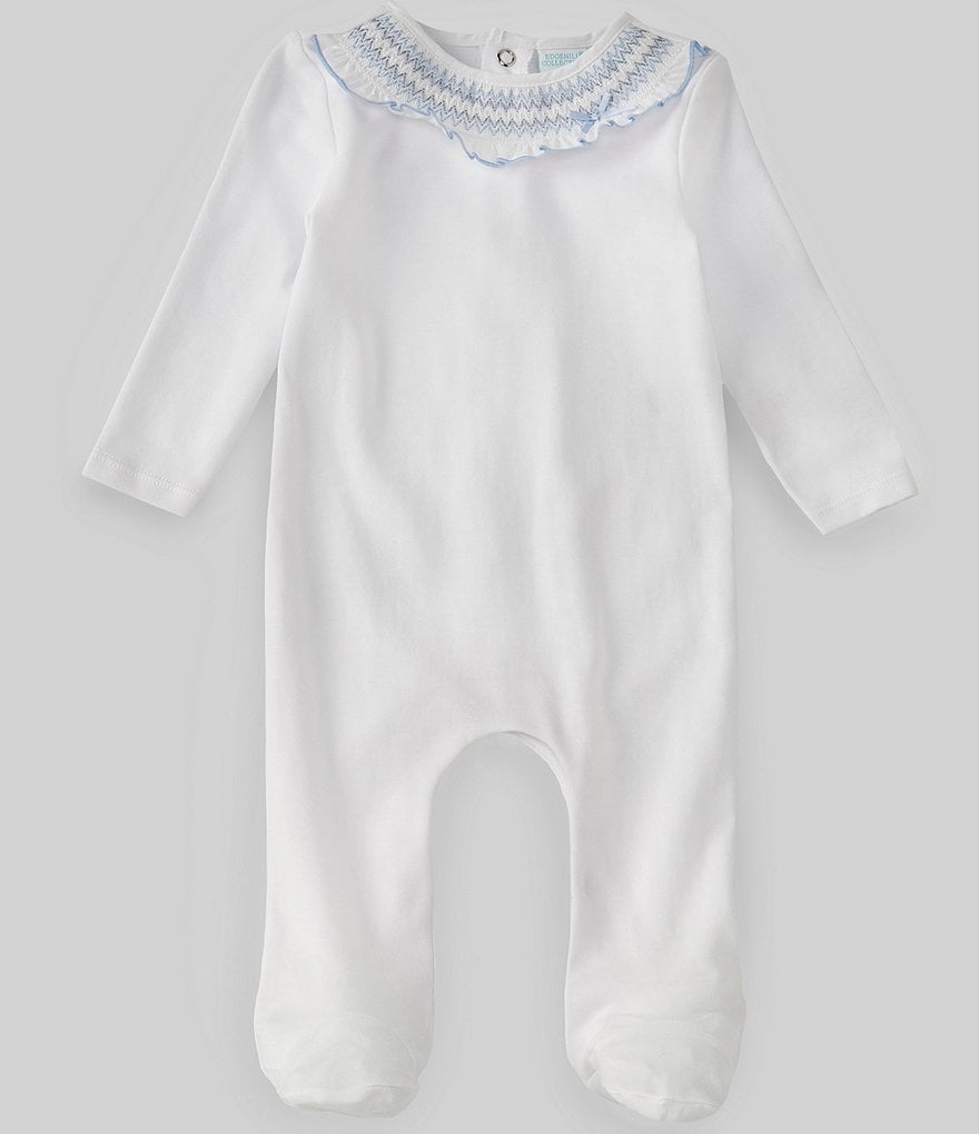 Edgehill Collection Baby Girls Newborn-6 Months Long-Sleeve Smocking Footed Coverall