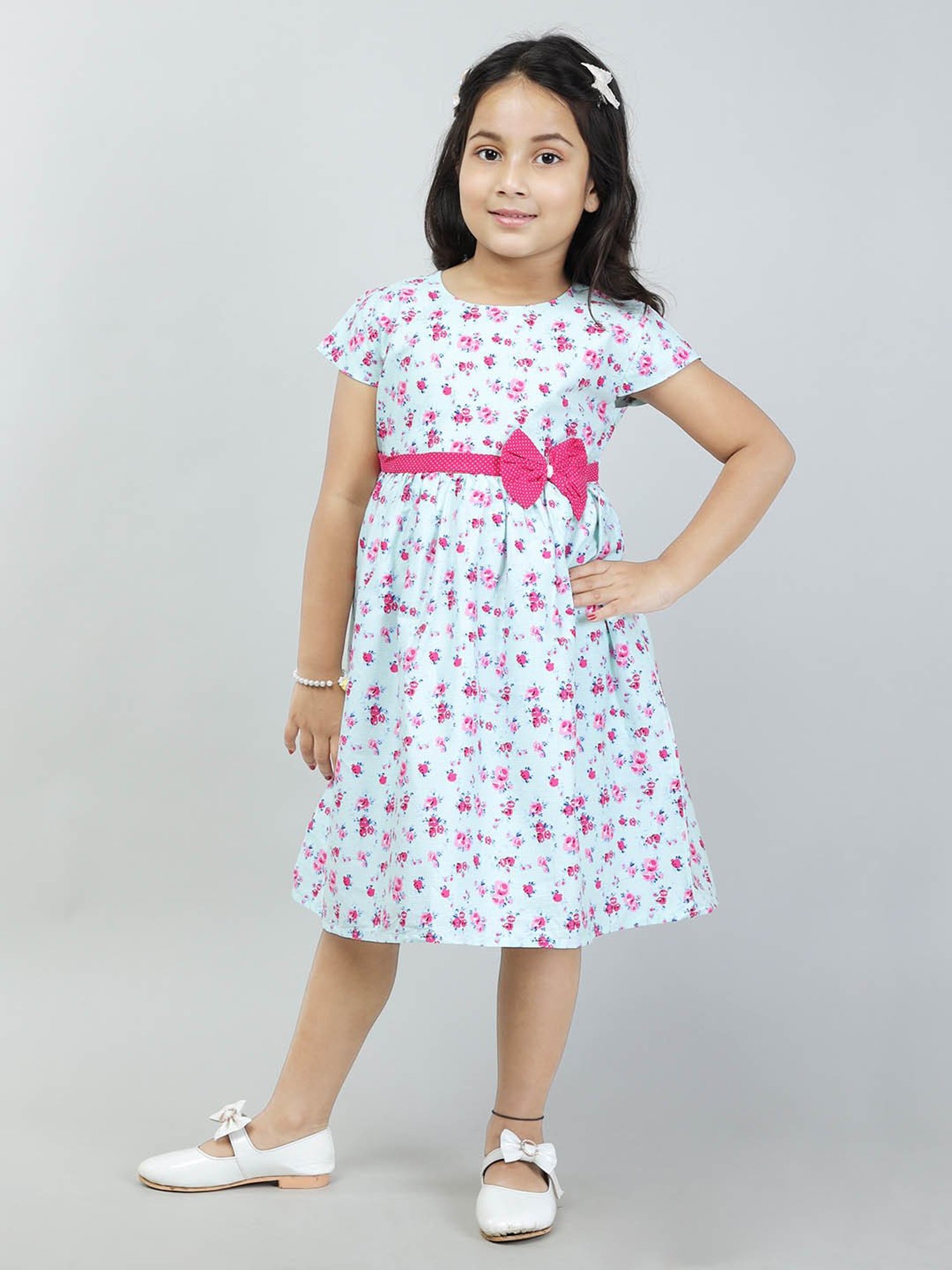 Todd N Teen Kids Blue Floral Print Frock