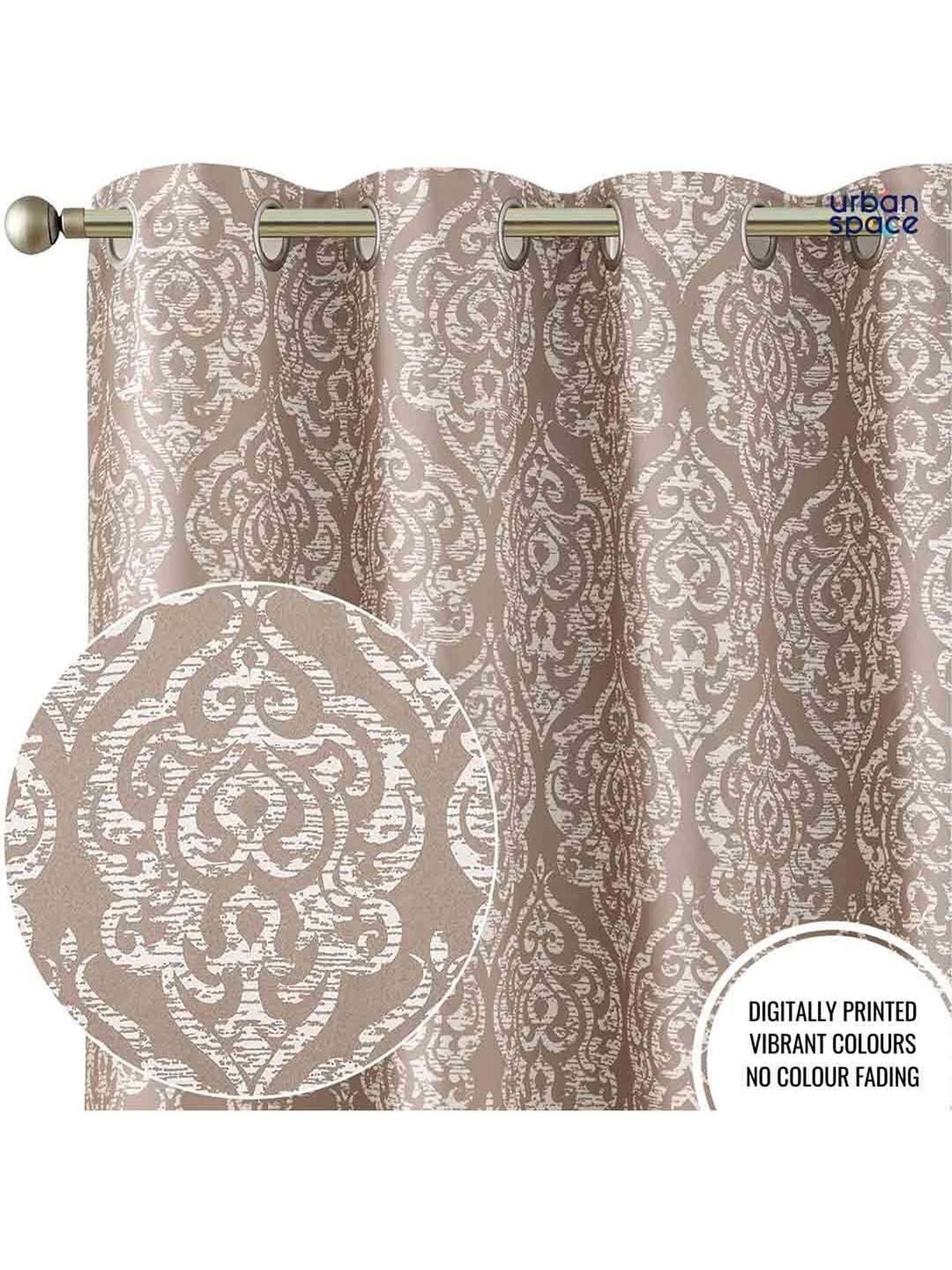 Urban Space Brown Polyester Window Curtain With Tieback & Eyelet