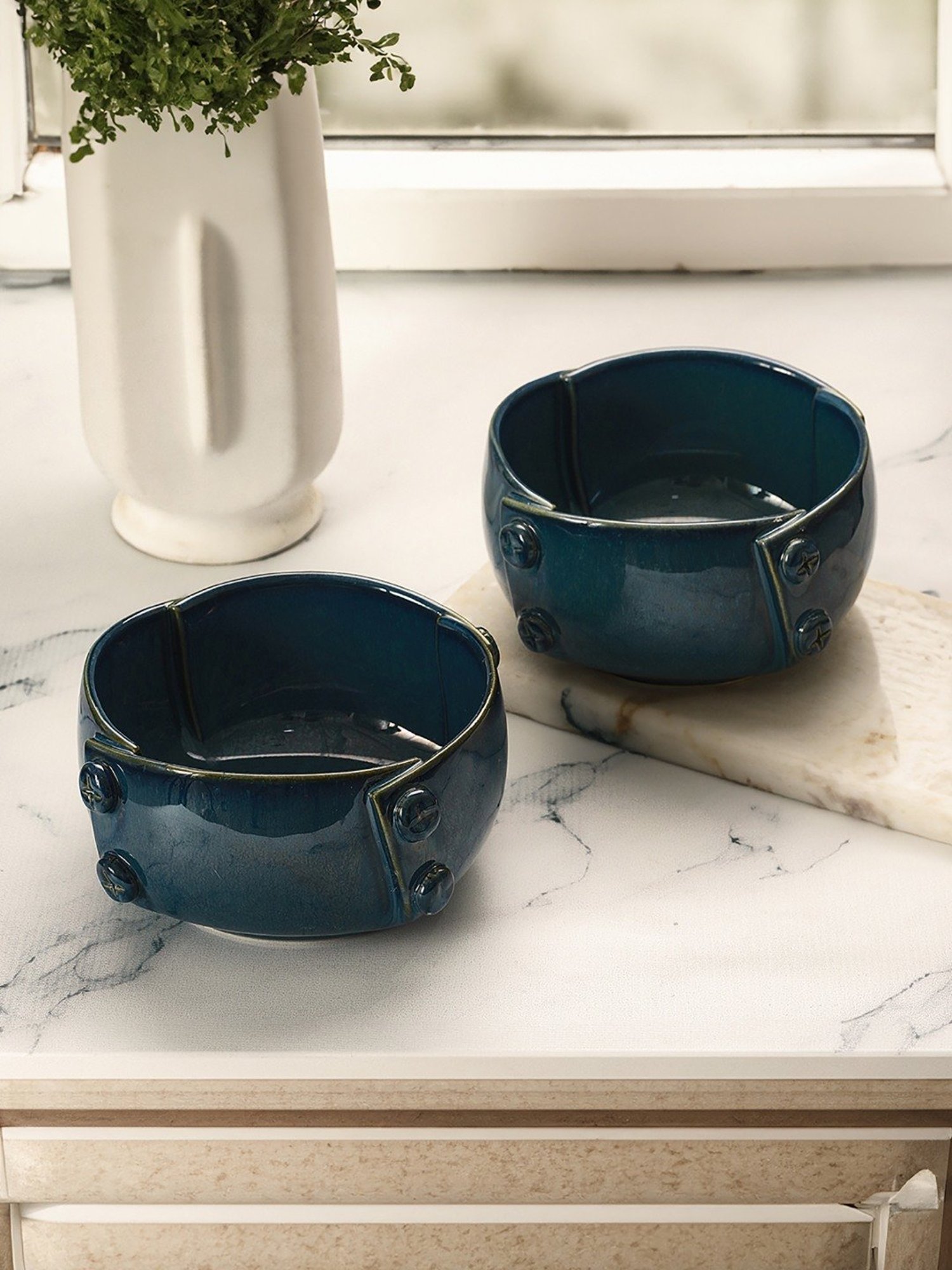 Trovea's Teal Blue Ceramic Serving Bowl Set of 2