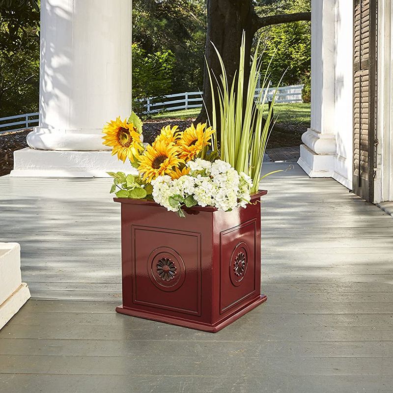Southern Patio CMX-046998 Colony 16 Inch Square Resin Ceramic Indoor Outdoor Garden Box Planter Pot for Flowers, Herbs, Vegetables, and Plants, Red