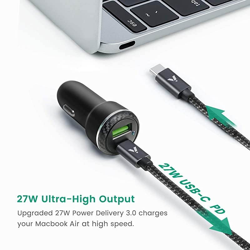 Fast USB Type C PD Car Charger  DualPort 27W Power DeliveryQuick Charge 30 Car Adapter for Google Pixel 5433a XL OnePlus 76 Samsung S20S10iPhone 12 ProiPadwith 33ft USB C Cable