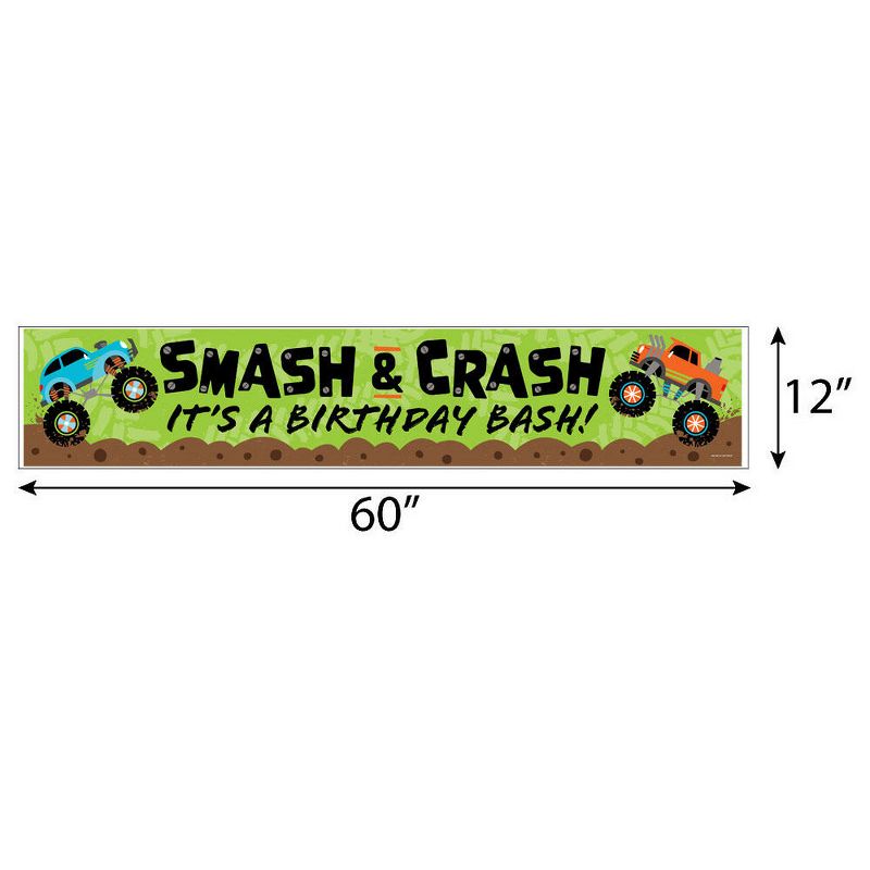 Big Dot of Happiness Smash and Crash - Monster Truck - Happy Birthday Boy Decorations Party Banner