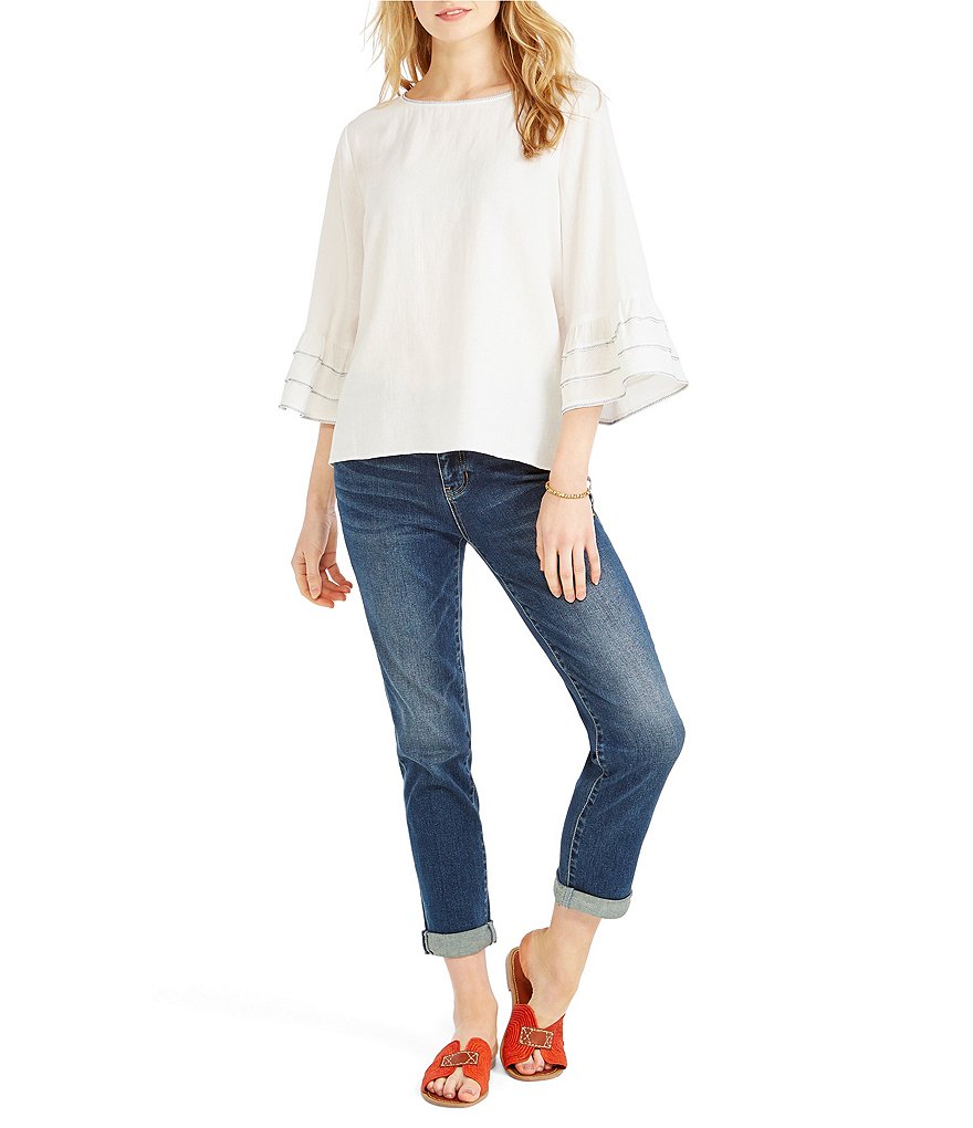 NIC + ZOE Tangier Ruffle Sleeve Round Neck Blouse