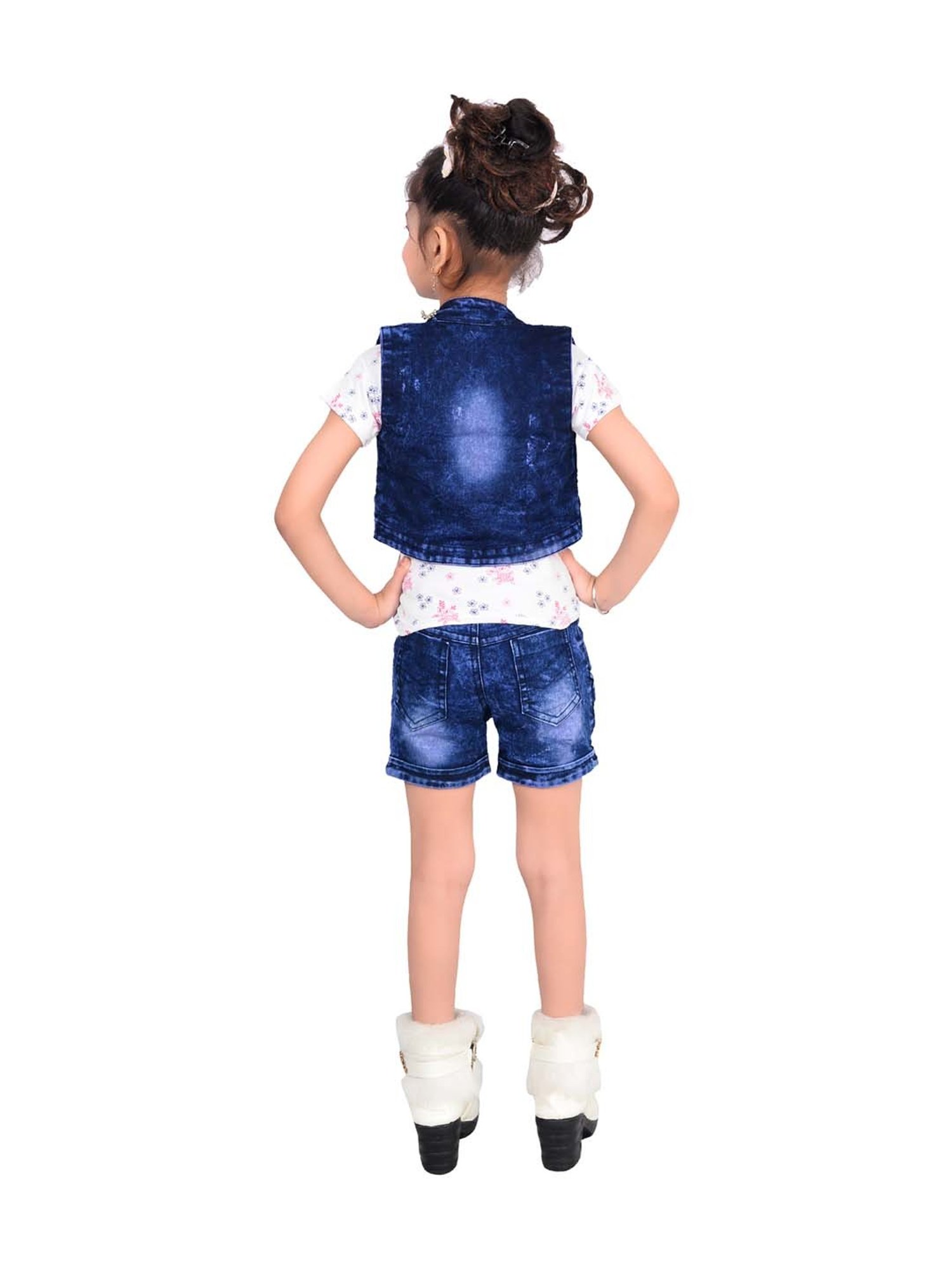 Ahhaaaa Kids White & Navy Cotton Printed Top Set