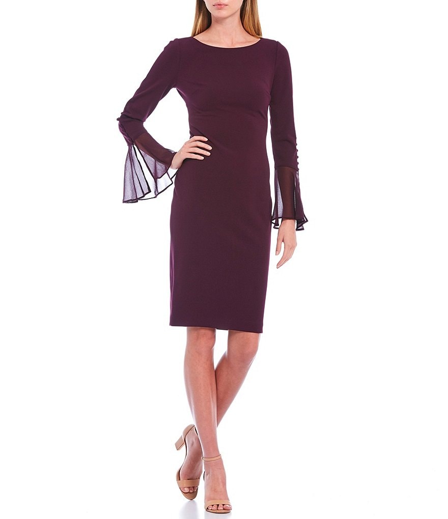 Calvin Klein Chiffon Bell Sleeve Sheath Dress