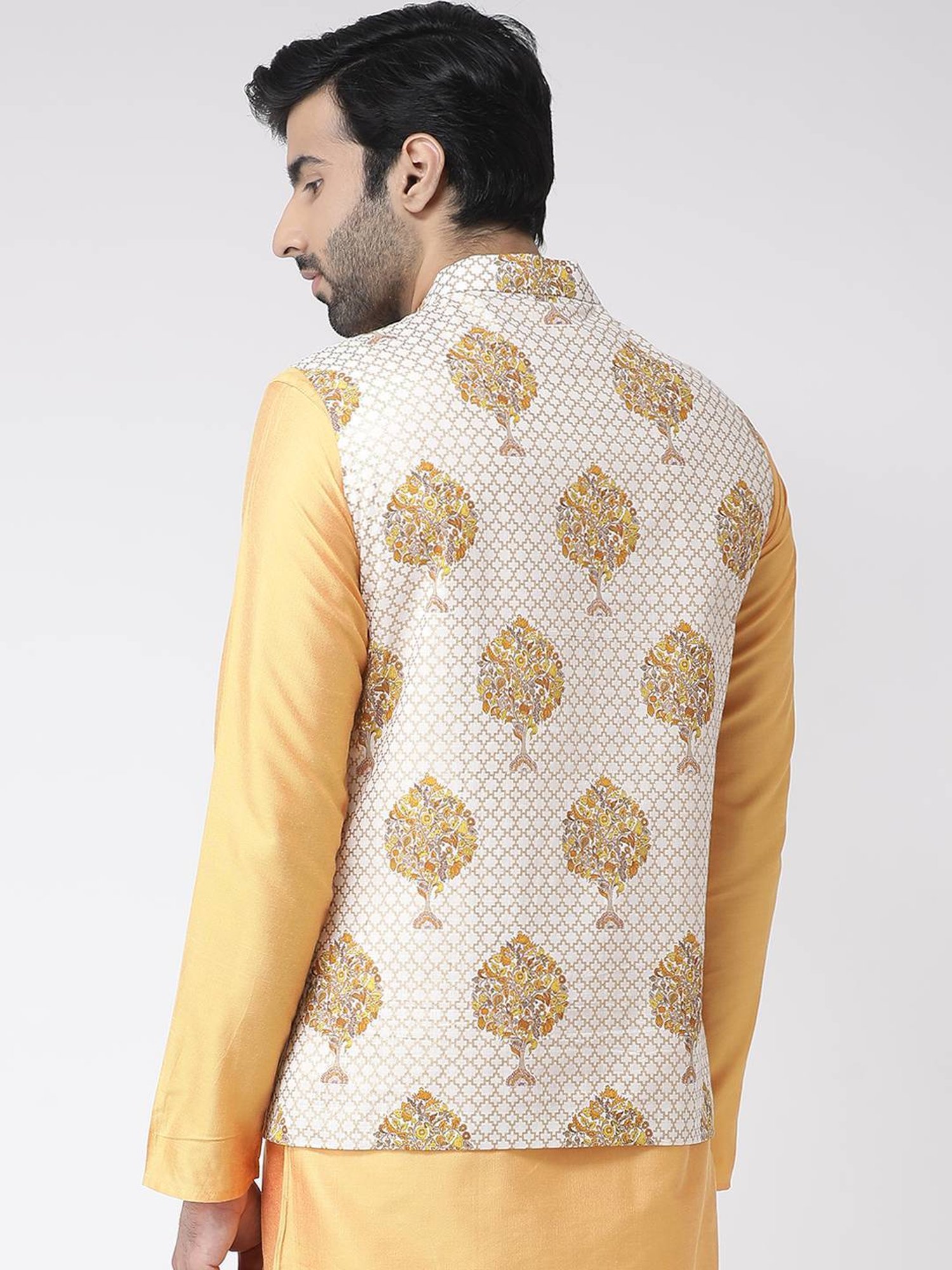 KISAH White Regular Fit Printed Nehru Jacket