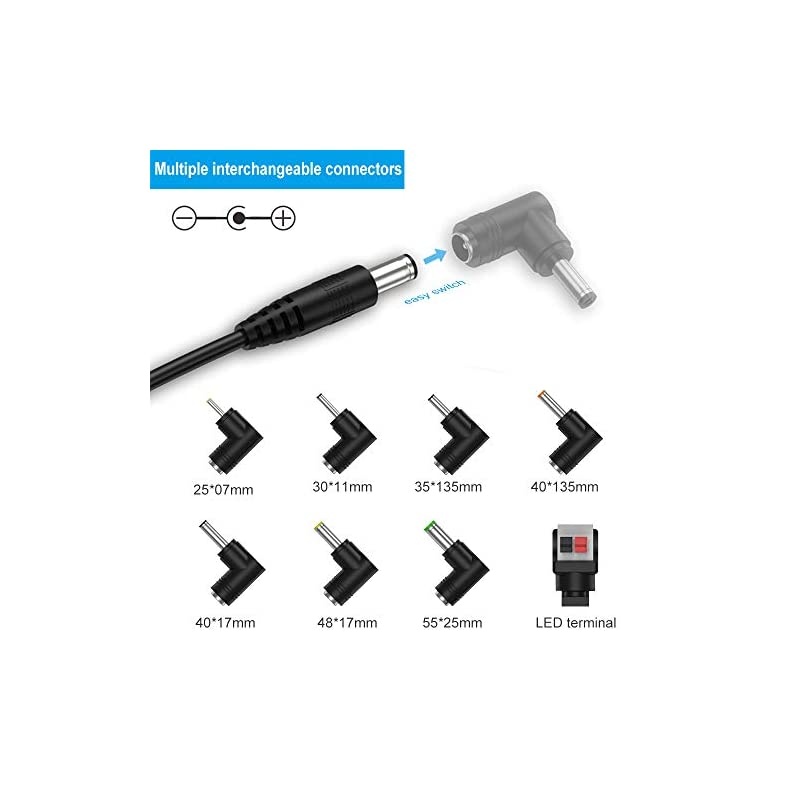 DC 12V 2A Car Charger Universal Power Cord with 8 Connector Tips for DVD Player GPS Bluetooth Speakers Breast Pump Piano Keyboard External Hard Drive