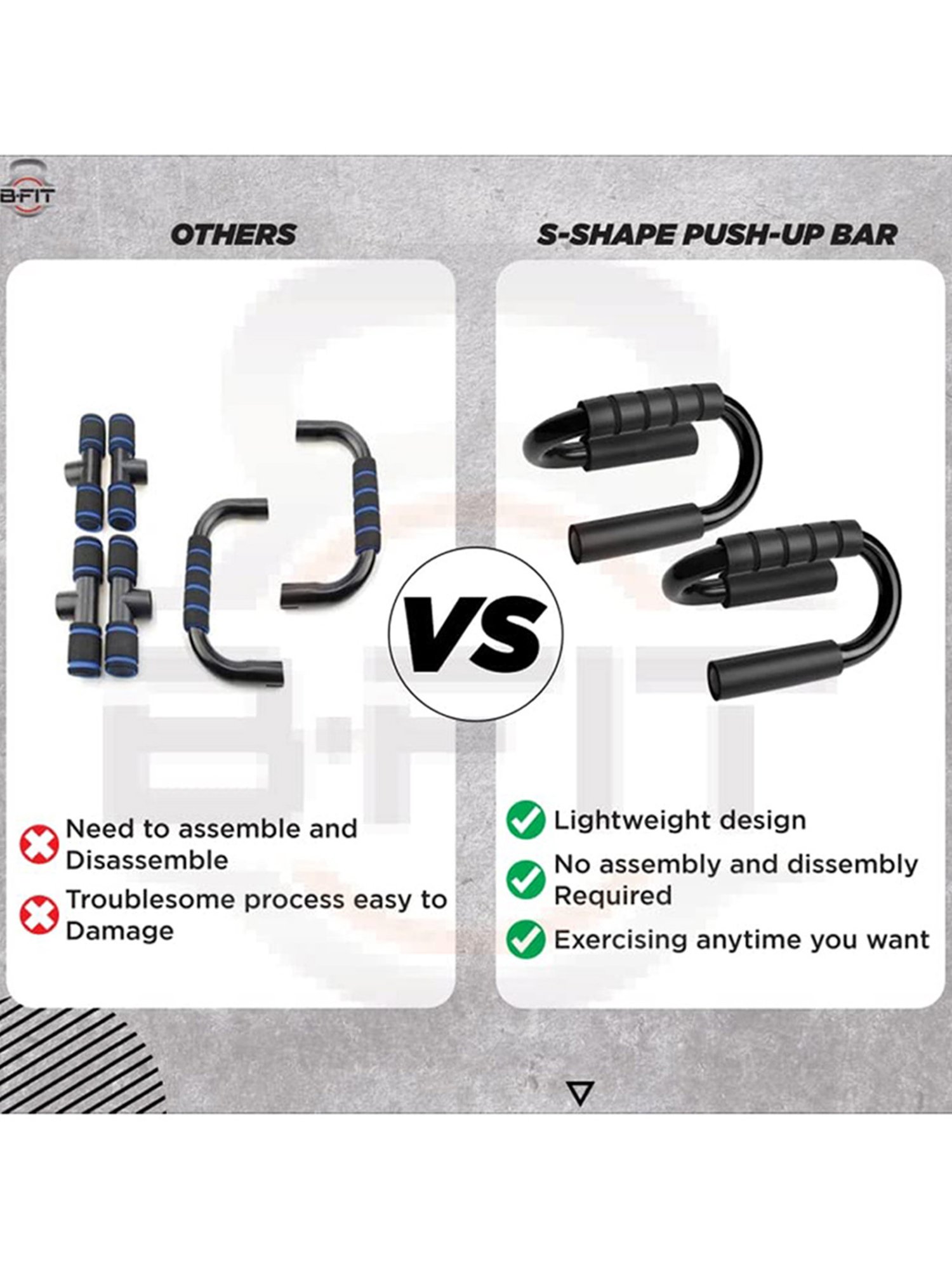 B Fit AB3429 Fitness Pushup Bars (Black)