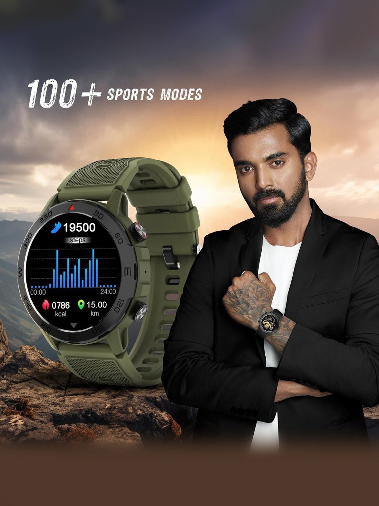 beatXP Duke Rugged BT Calling Smartwatch with 1.43 inch Round Super AMOLED Display (Army Green)