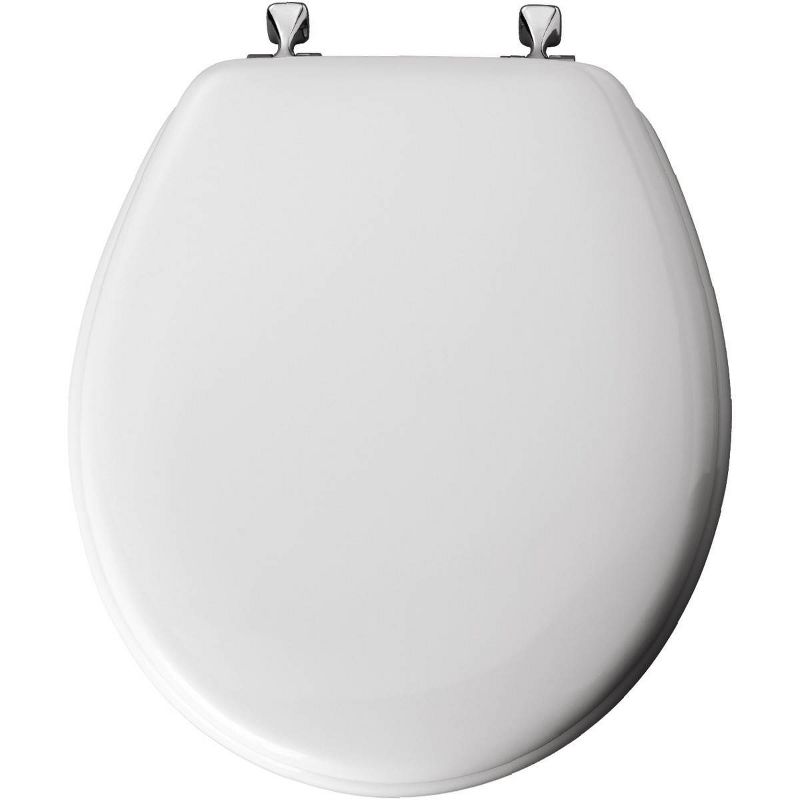 Edgewater Never Loosens Round Enameled Wood Toilet Seat with Chrome Hinge White - Mayfair by Bemis