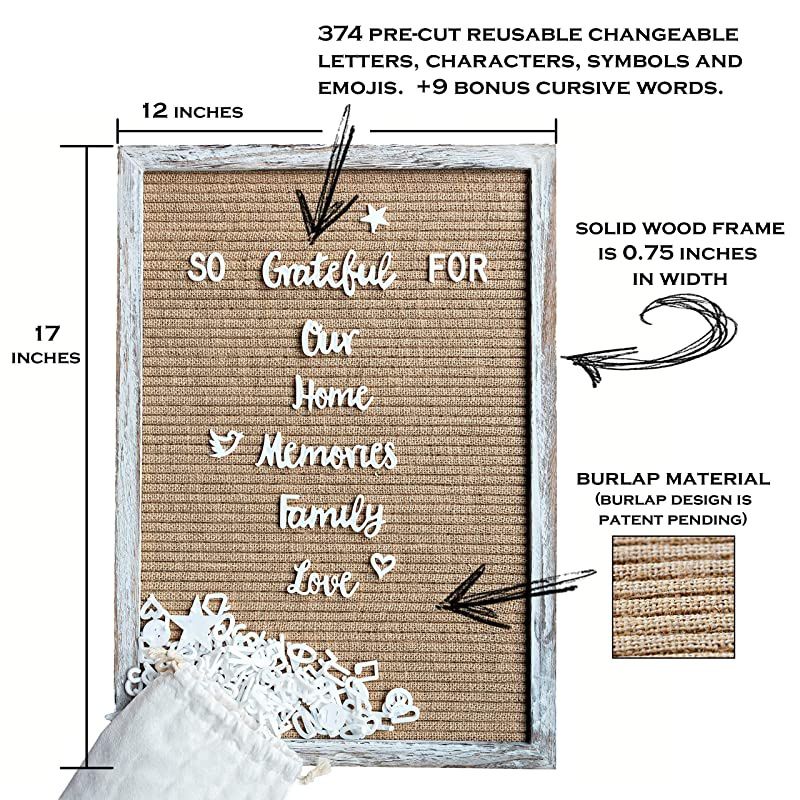 Letter Board The New Felt Letter Board 12x17 Inch Rustic Shabby Chic Wood Frame 374 Precut White Letters Script Words Emojis Wall Hook Canvas Bag Stand Changeable Message Board