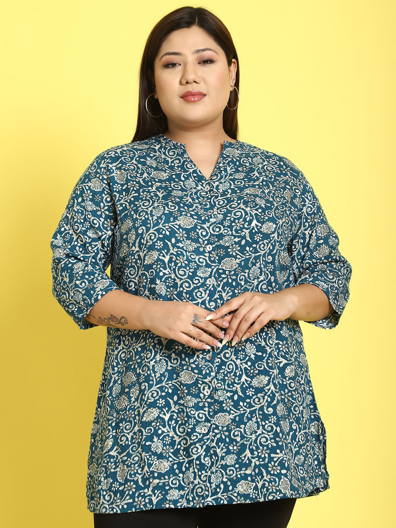 theRebelinme Teal Floral Print Shirt