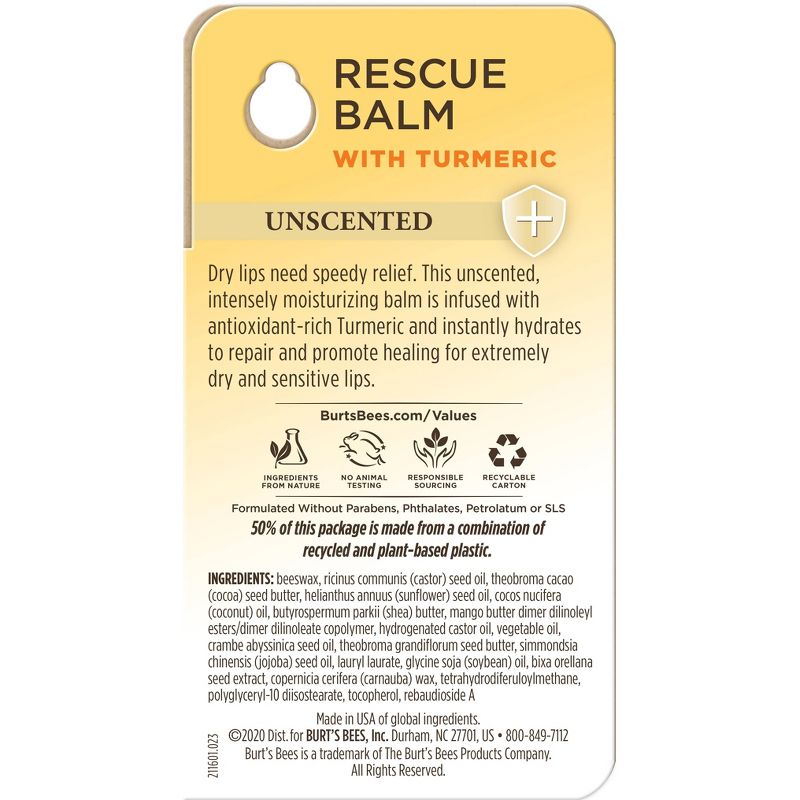 Burt's Bees Lip Balm Rescue Unscented Blister - 0.15oz