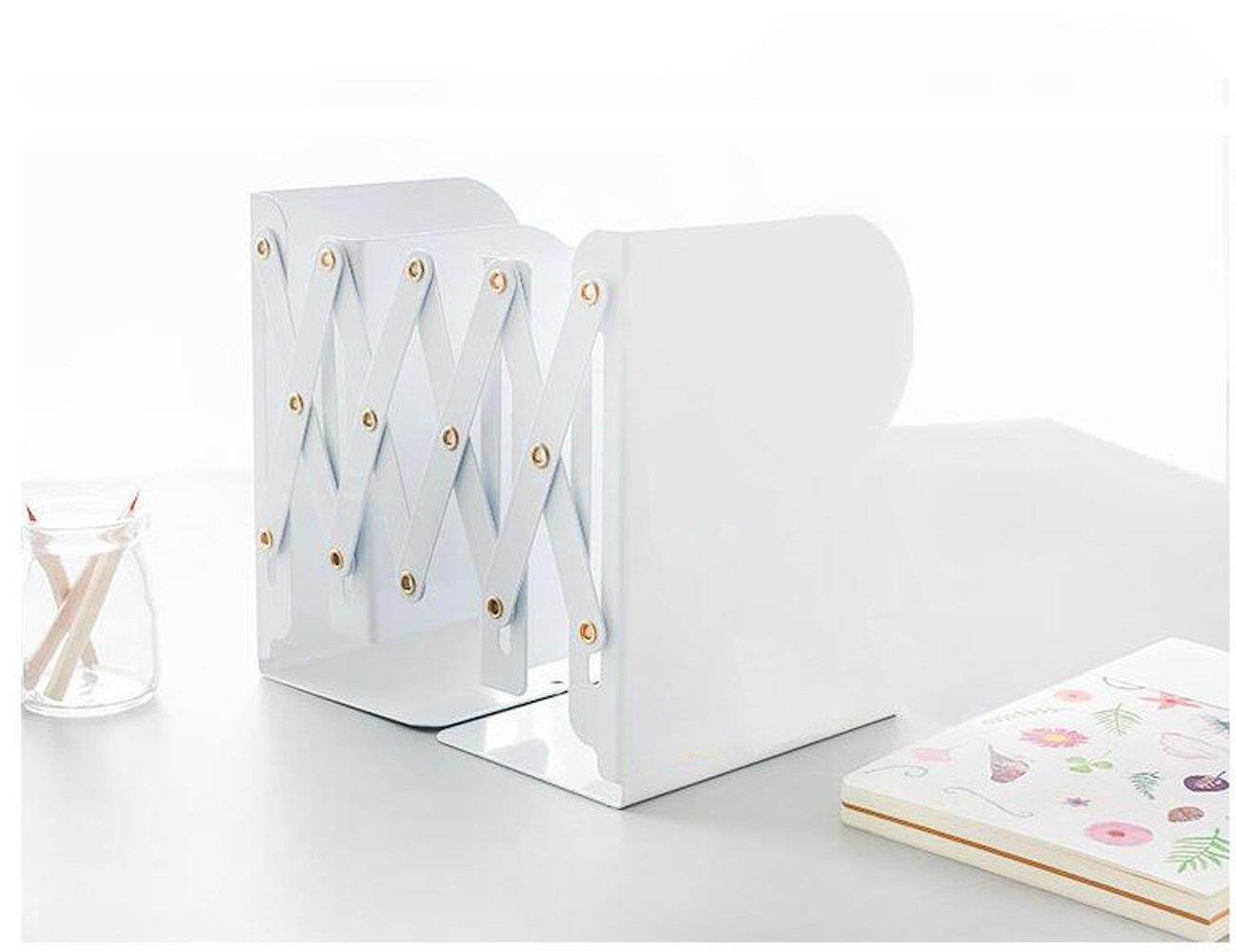JIARI Simple Nature Japanese Style Black White Decorative Metal Iron Bookends Holder Stand Desk Nonskid Adjustable Bookend (White)