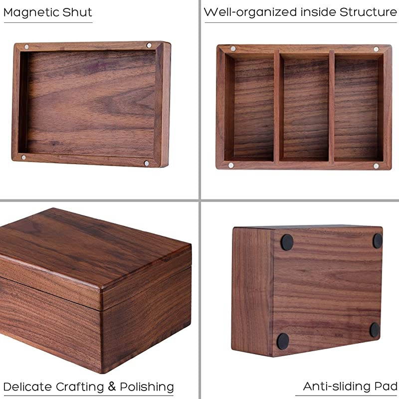 Business Card Holder 2.2 x 3.5 inches Index Cards Organizer Wood Cards Box Business Cards File Storage Index Card Organizers, 3 Divider Boards for 300 Cards, A-Z Guides, 6.3 x 4.5 x 3 inches