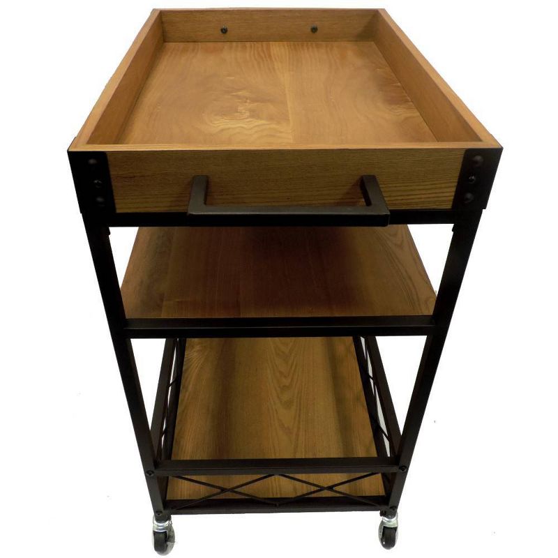 Kitchen Mobile Serving Bar Cart with Shelves and Wine Glass Holder Black/Brown - Benzara