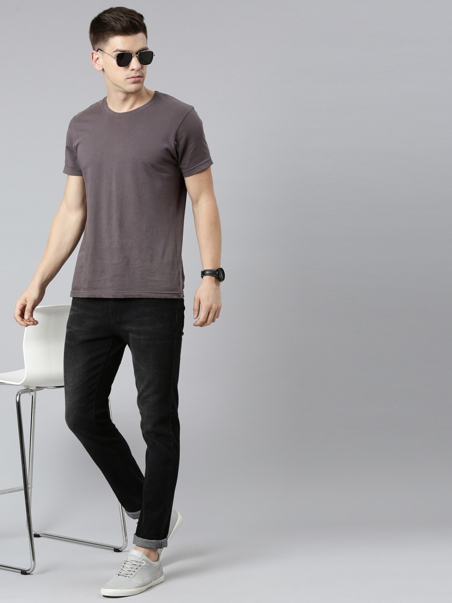 CINOCCI Black Cotton Slim Fit Jeans