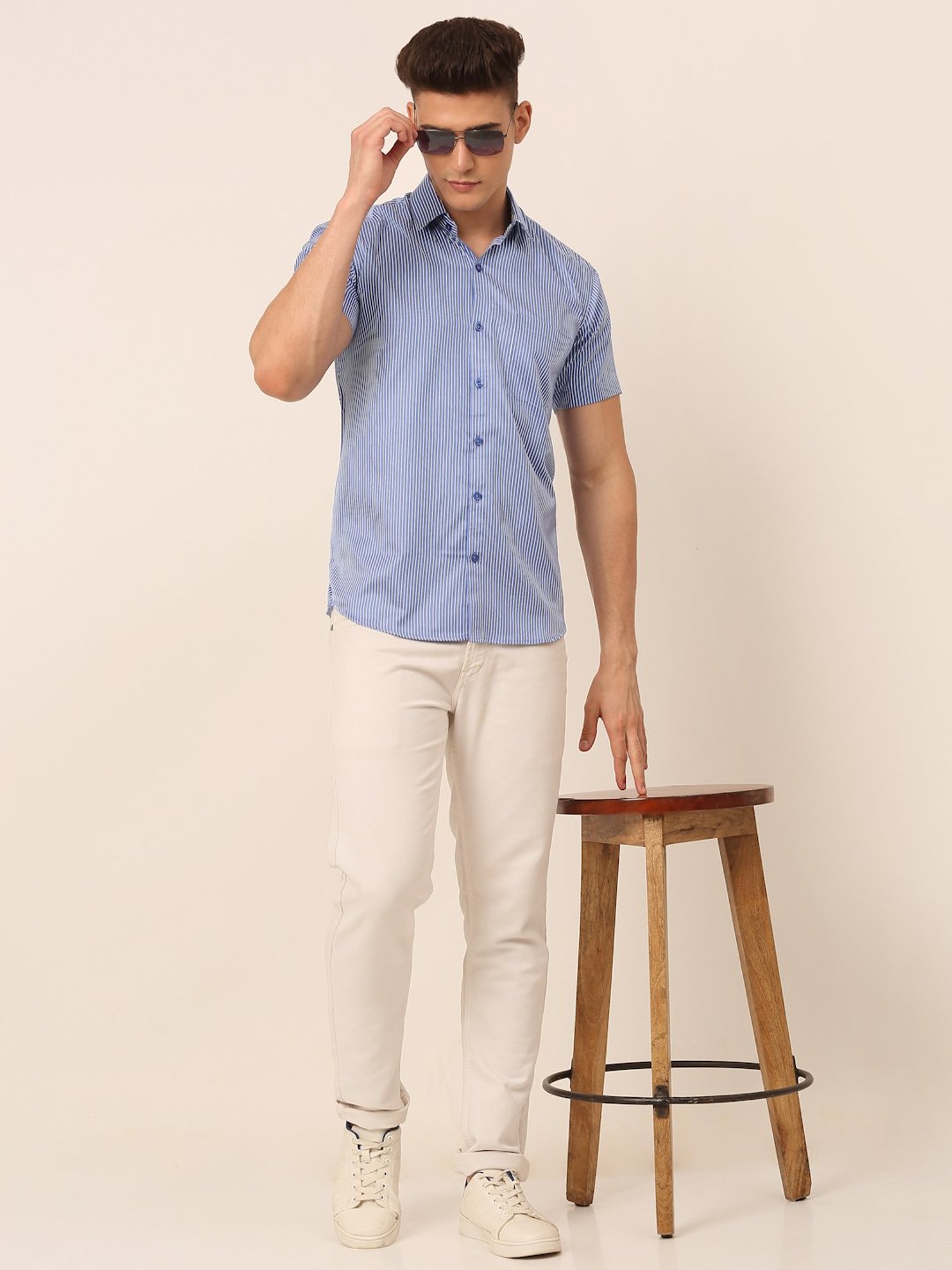 Jainish Blue Regular Fit Striped Shirt
